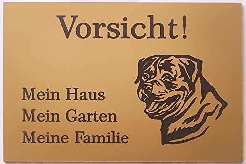 BigTrend24 Warnschild Vorsicht Rottweiler Schild Hundeschild Haus Garten Familie Gold
