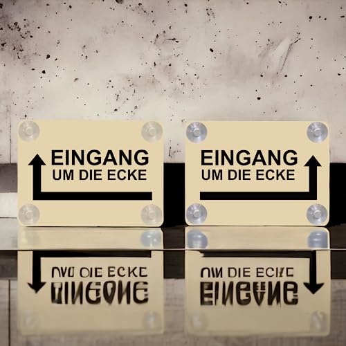 Hinweis Schild Saugnapfschild Eingang um die Ecke Gravur Kunststoff 200x150mm Gold