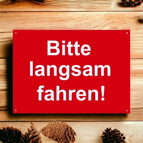 Hinweis Schild Bitte langsam fahren Warnschild aus Kunststoff - Graviertes Schild in verschiedenen Größen
