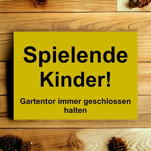 Hinweis Schild - Spielende Kinder - Gartentor immer geschlossen halten - Warnschild aus Kunststoff - Graviertes Schild in verschiedenen Größen