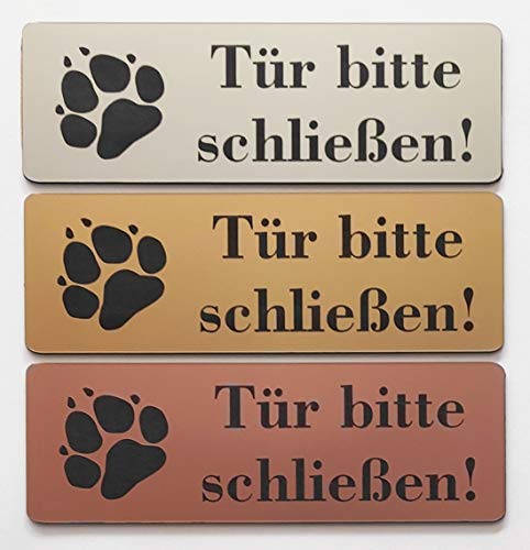Hundeschild Warnschild Tür Bitte Schließen 12x4cm Selbstklebend Gravur Schild Achtung Hund