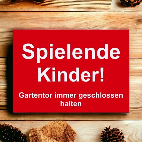 Hinweis Schild - Spielende Kinder - Gartentor immer geschlossen halten - Warnschild aus Kunststoff - Graviertes Schild in verschiedenen Größen