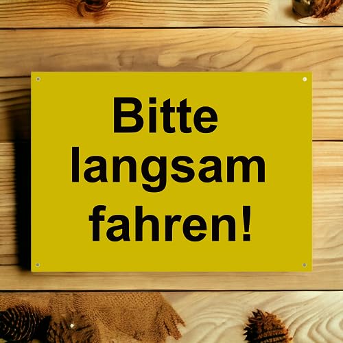 Hinweis Schild Bitte langsam fahren Warnschild aus Kunststoff - Graviertes Schild in verschiedenen Größen