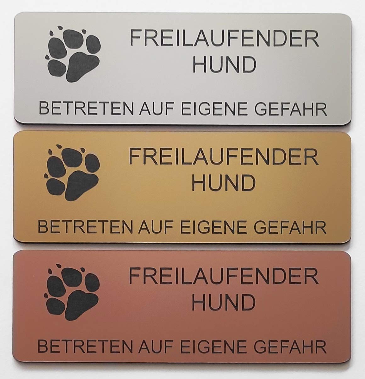 Hundeschild Warnschild Freilaufender Hund Betreten Gefahr 12x4cm Selbstklebend Gravur Schild Achtung