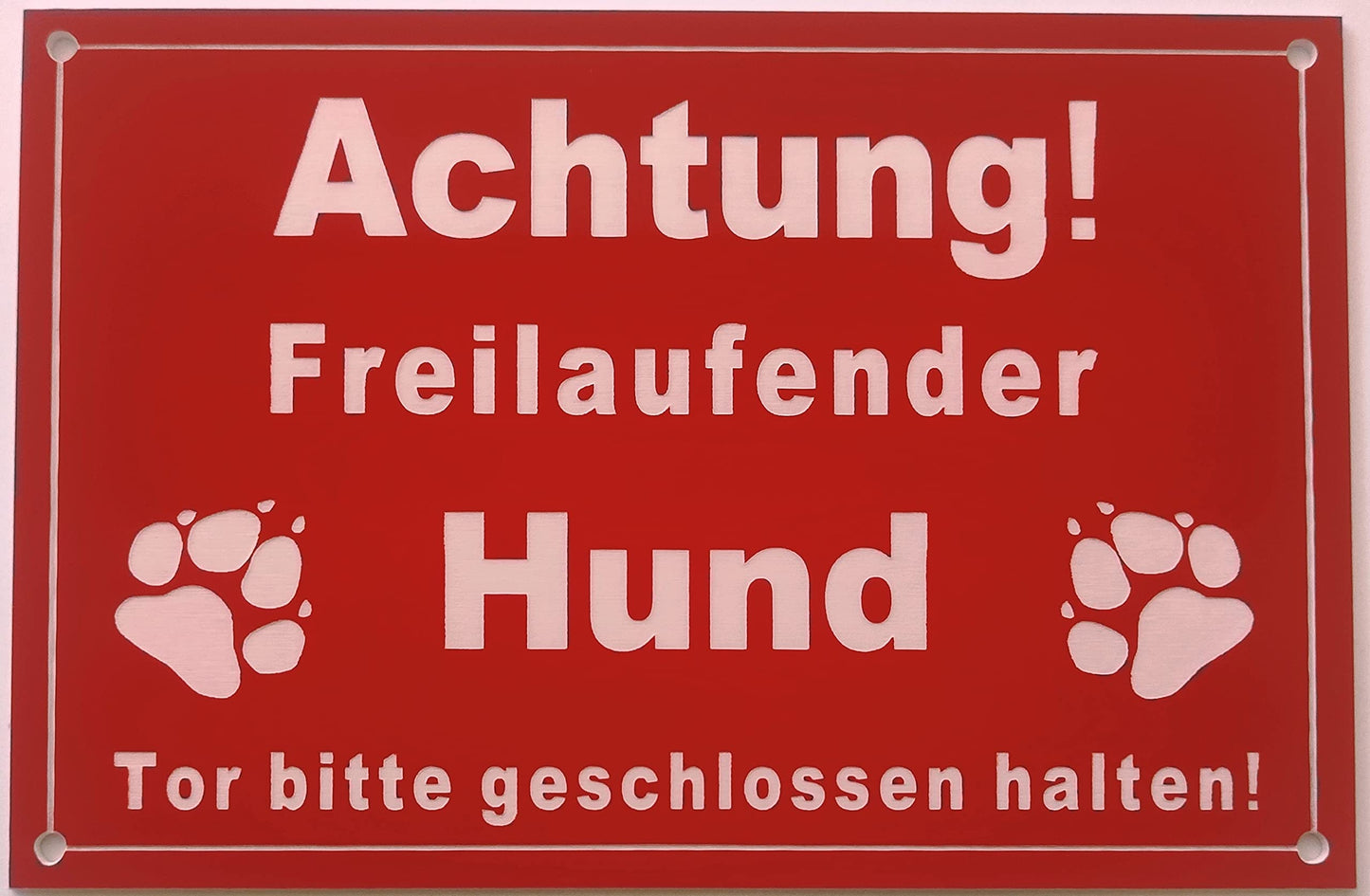 Warnschild Achtung Freilaufender Hund, Tor geschlossen halten, Schild Hundeschild Rot