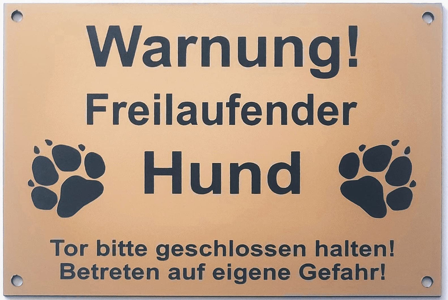 Warnschild Warnung Freilaufender Hund, Tor geschlossen, Betreten Verboten, Schild Hundeschild Gold