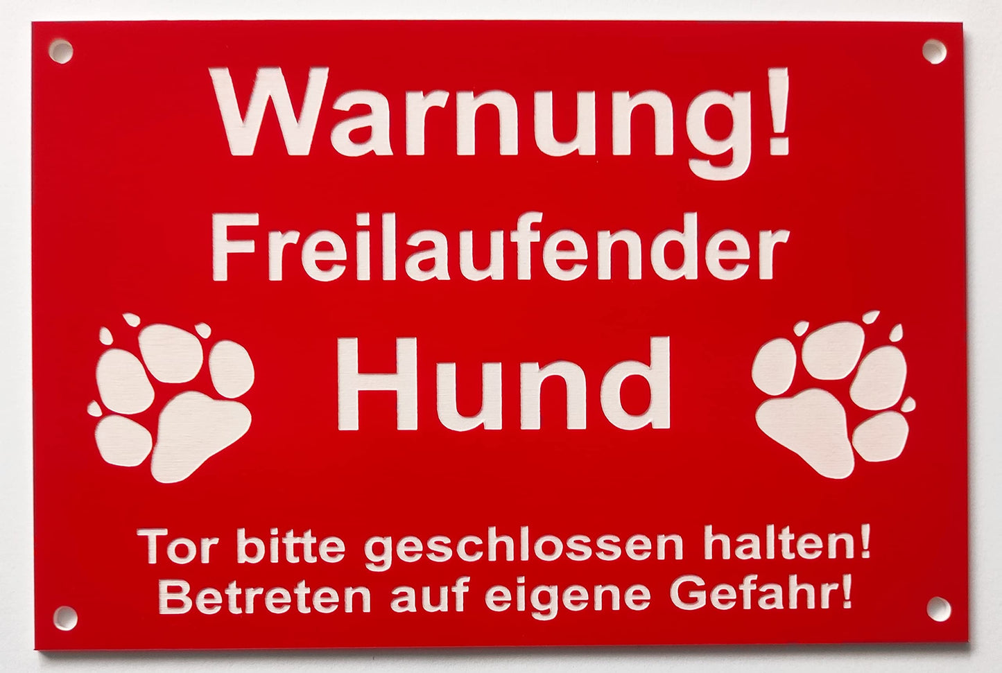 Warnschild Warnung Freilaufender Hund, Tor geschlossen, Betreten Verboten, Schild Hundeschild Rot